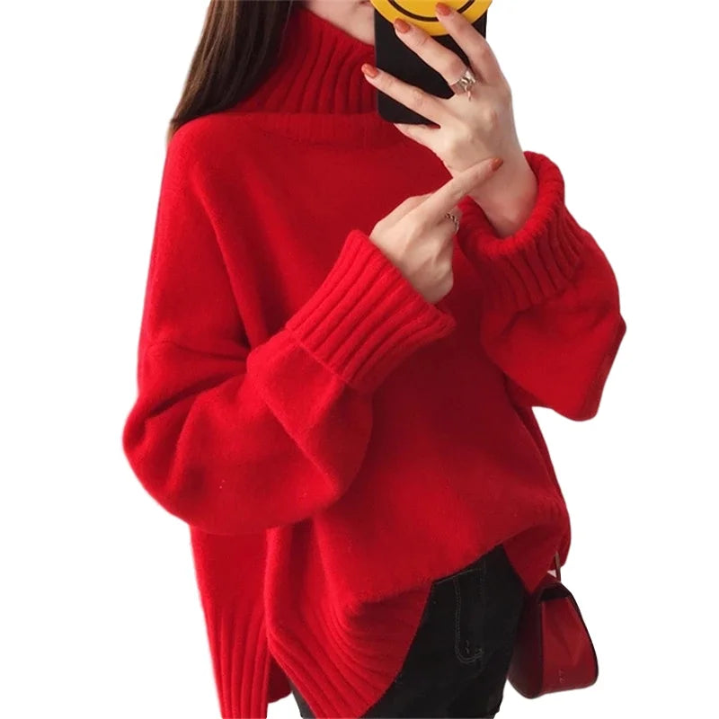 Sable - High-Neck Premium Warm Red Knit Sweater for Women | Cozy and Stylish Winter Wear