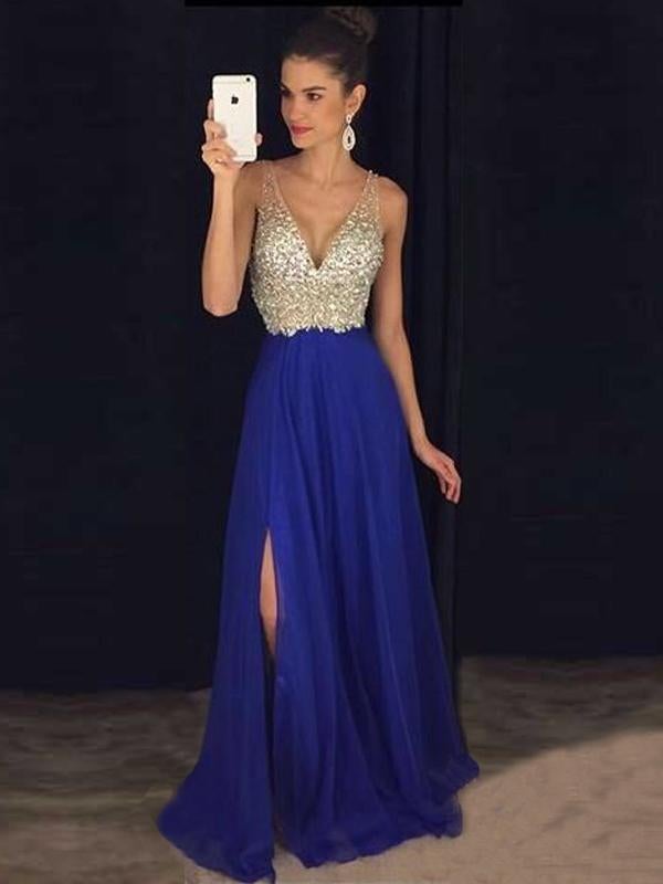 Vellora - Elegant Long Dress with Sparkling Sequin Split and Flowing V-Neck