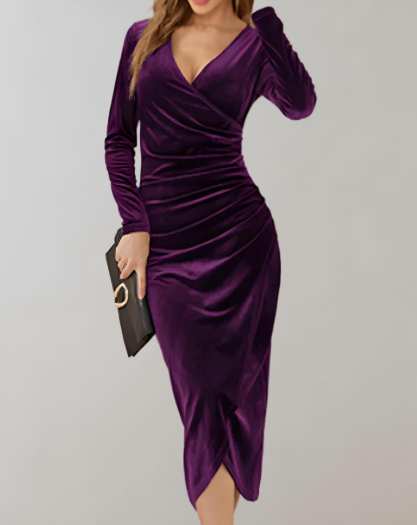 Zephyr | Figure-Hugging Velvet Wrap Dress with Ruffles for Cocktail Party and V-Neck