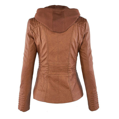 Zenith - Double-Layered Women's Leather Jacket with Hood