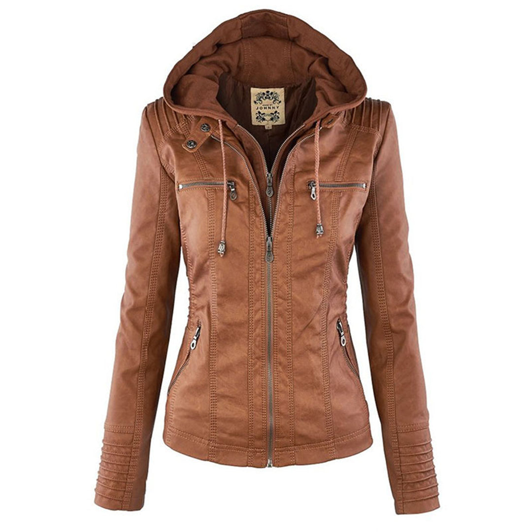 Zenith - Double-Layered Women's Leather Jacket with Hood