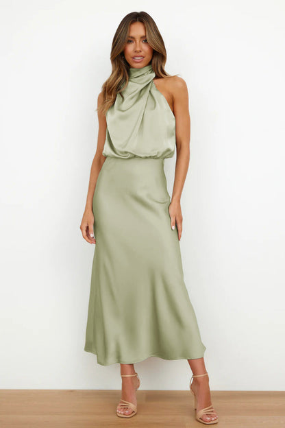 Zenith - Elegant Midi Dress with Asymmetric Round Neckline