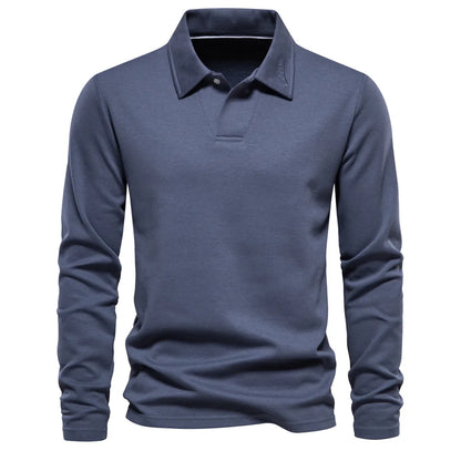 Samuel | Winter cotton long sleeve single-coloured polo shirt for men