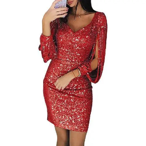 Crimson Sparkle Sequin Mini Dress | A Dazzling Choice for Any Occasion