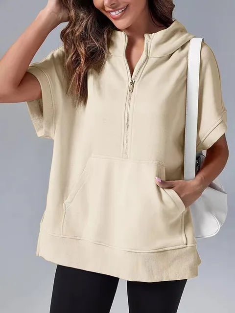 Mariza | Short-Sleeve Hoodie with Half-Zip Casual Style