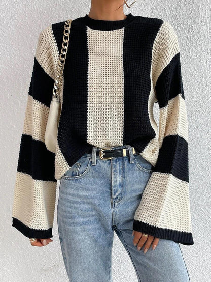 Striovera | Knit Sweater with Stripes and Relaxed Sleeves