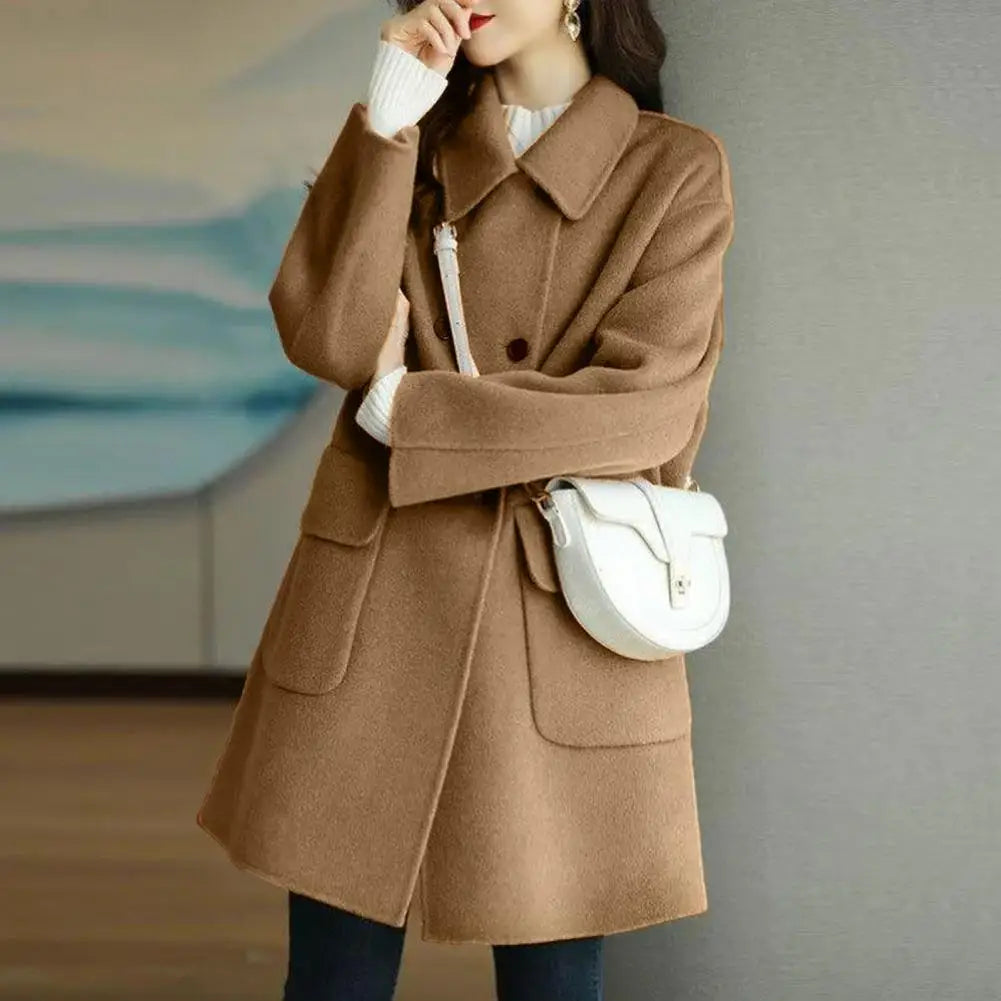 Gena | Double-Breasted Coat with Pockets in Solid Color