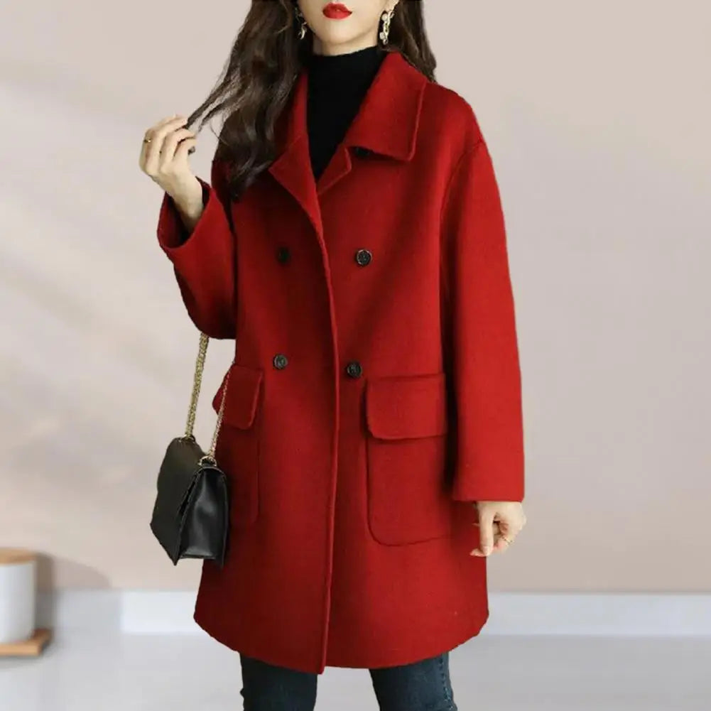 Gena | Double-Breasted Coat with Pockets in Solid Color