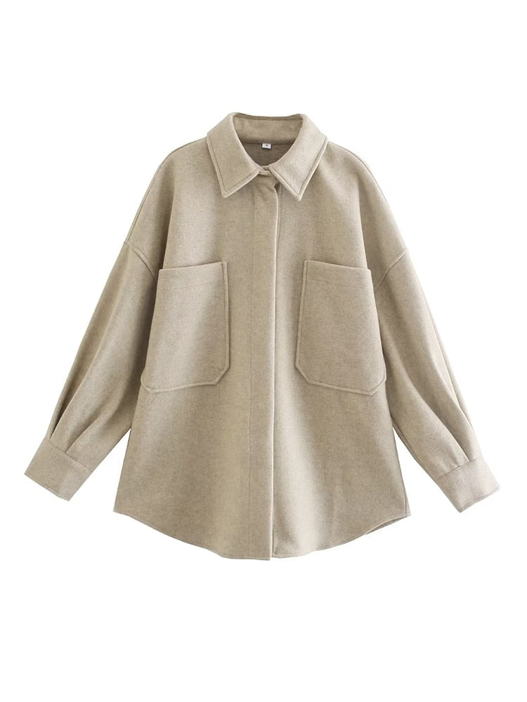 UbyTrends | Women's wool jacket with pockets and long sleeves