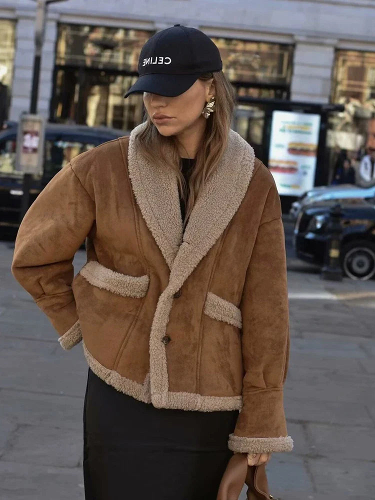 Giovanna | Women's Winter Jacket Made from Faux Shearling, Stylish and Warm with Notched Collar