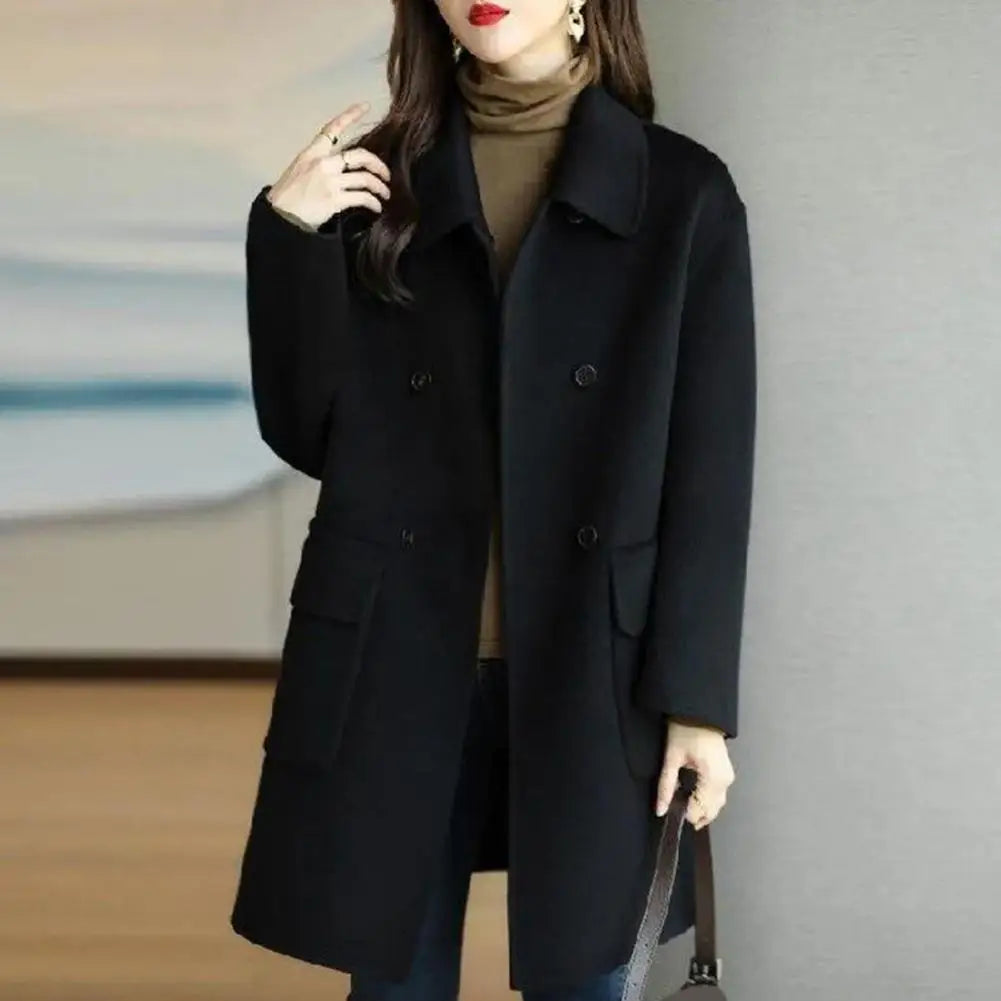 Gena | Double-Breasted Coat with Pockets in Solid Color