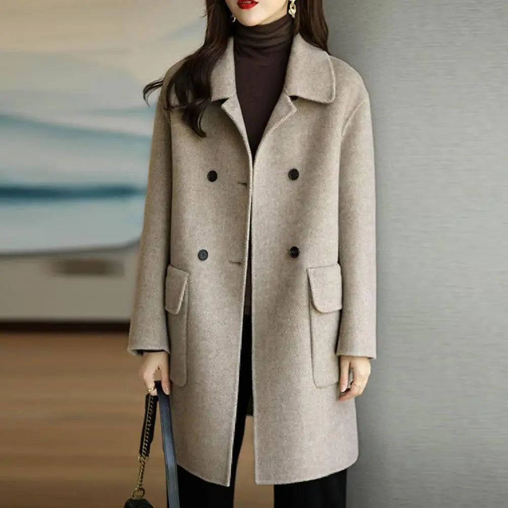 Gena | Double-Breasted Coat with Pockets in Solid Color