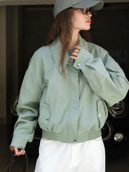 Florix | Women's Bomber Jacket with Notched Collar, Loose Fit, and Buttons