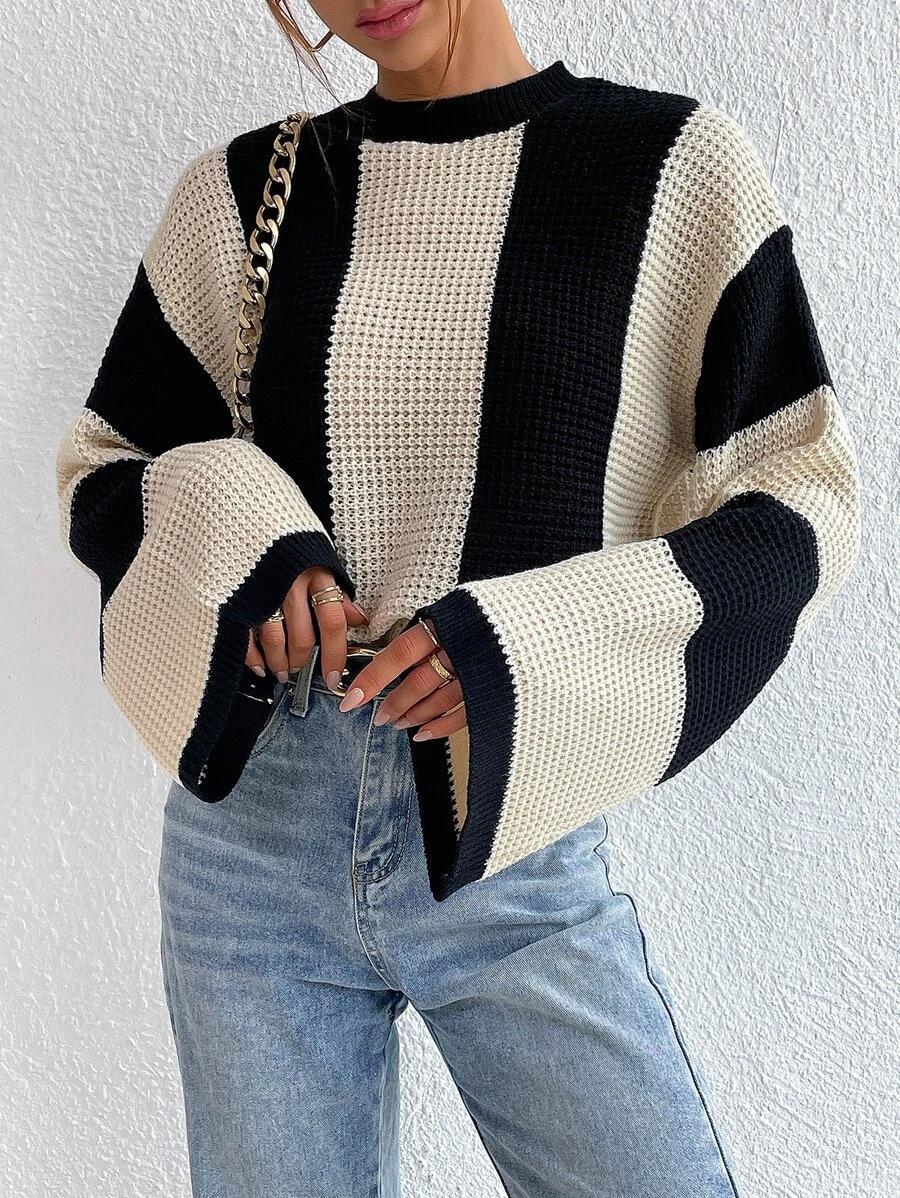 Striovera | Knit Sweater with Stripes and Relaxed Sleeves