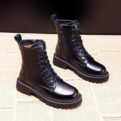 NoirStride | Black leather winter boots