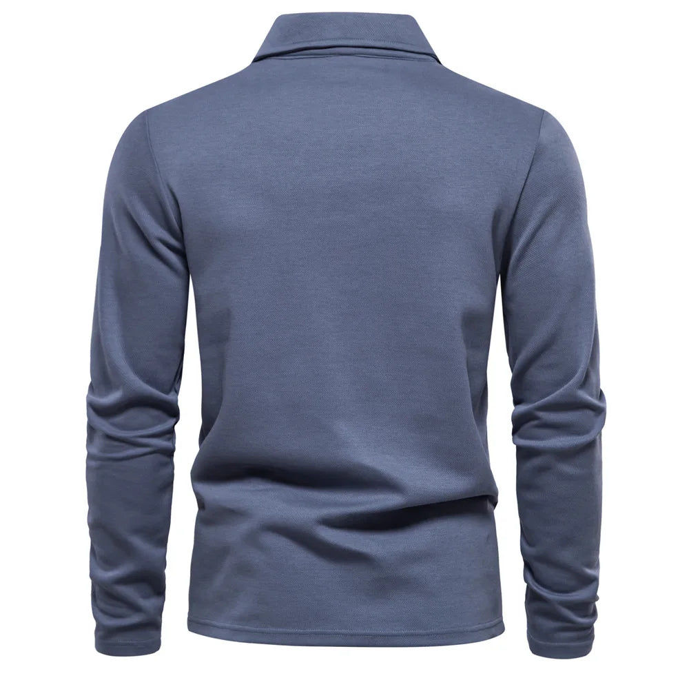 Samuel | Winter cotton long sleeve single-coloured polo shirt for men