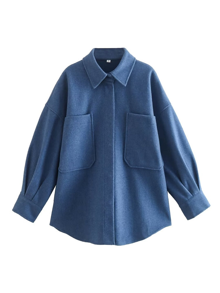 UbyTrends | Women's wool jacket with pockets and long sleeves