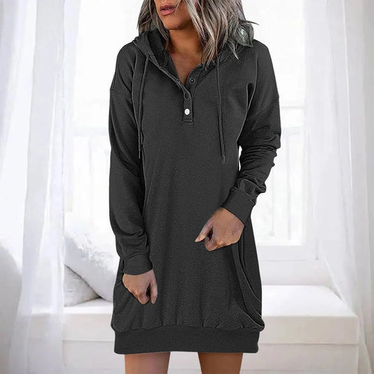 Solstice - Women's Hoodie Dress with Pockets - Long Winter Pullover