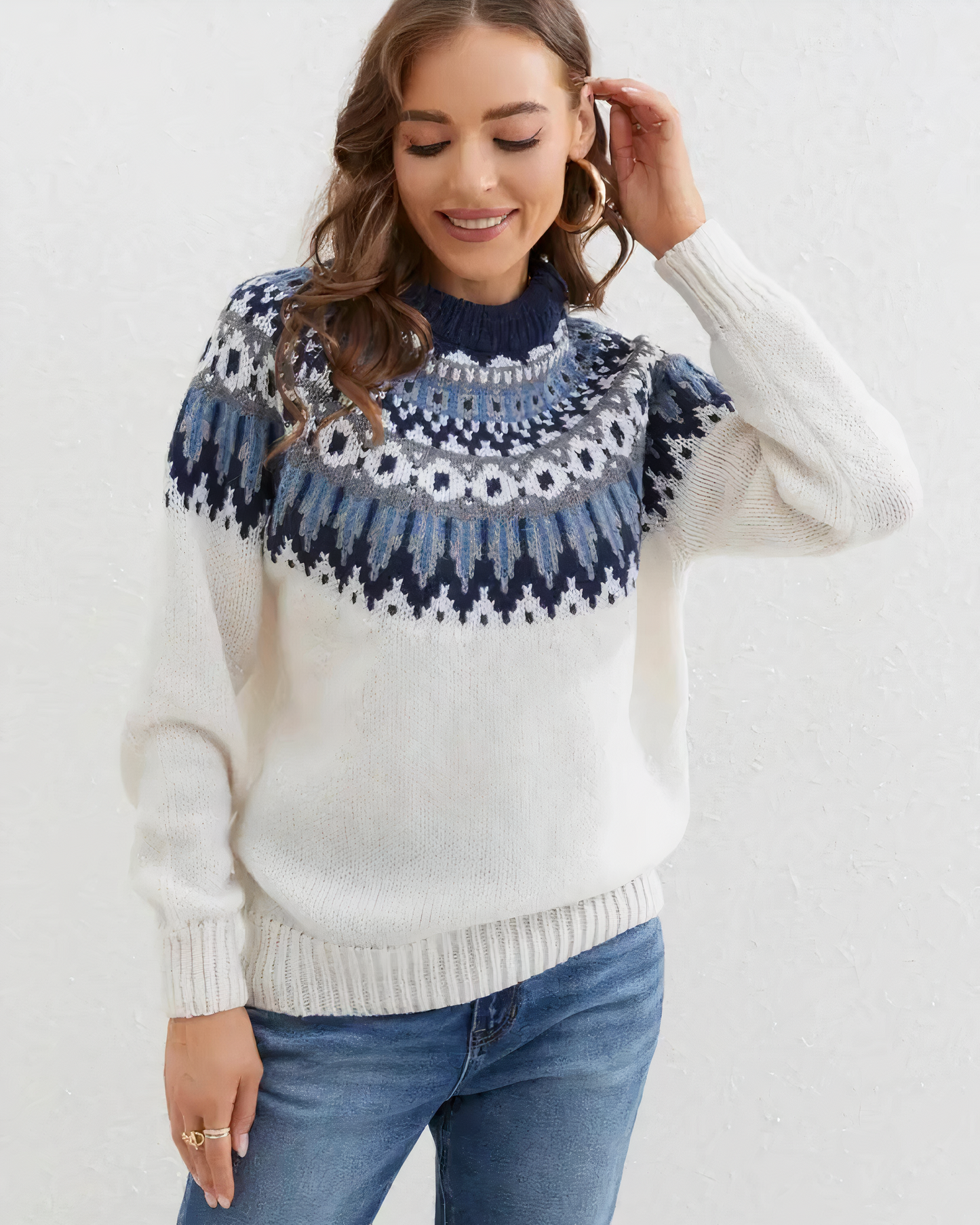 lidia | Knit Turtleneck Sweater with Stylish Print Pattern