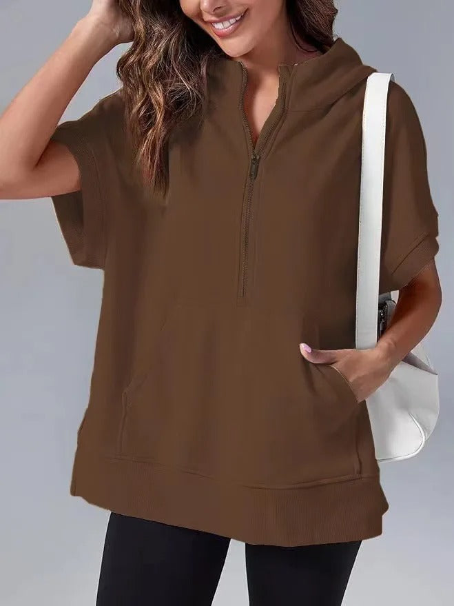 Mariza | Short-Sleeve Hoodie with Half-Zip Casual Style