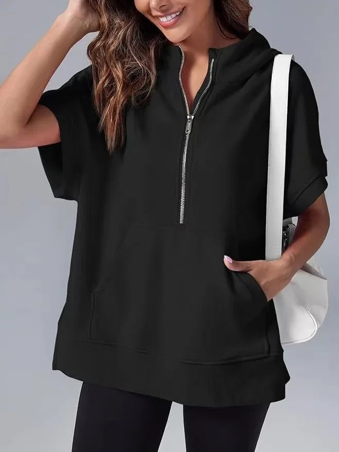 Mariza | Short-Sleeve Hoodie with Half-Zip Casual Style