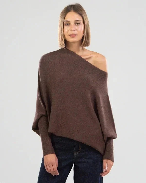 RenateGlow | Women's Asymmetric Off-Shoulder Sweater – Stylish and Elegant for Every Occasion