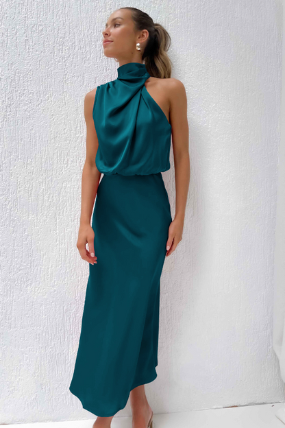 Zenith - Elegant Midi Dress with Asymmetric Round Neckline