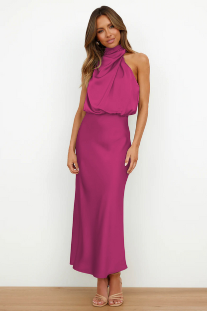 Zenith - Elegant Midi Dress with Asymmetric Round Neckline