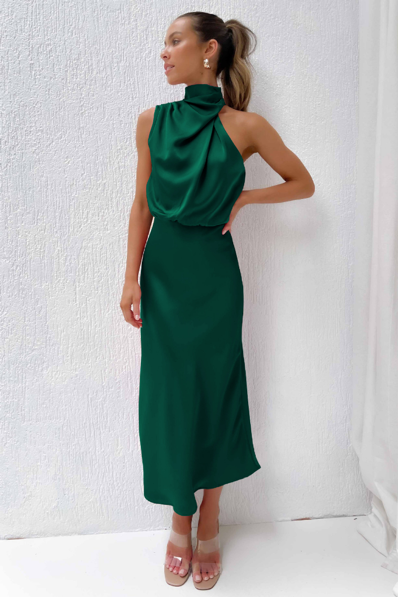 Zenith - Elegant Midi Dress with Asymmetric Round Neckline