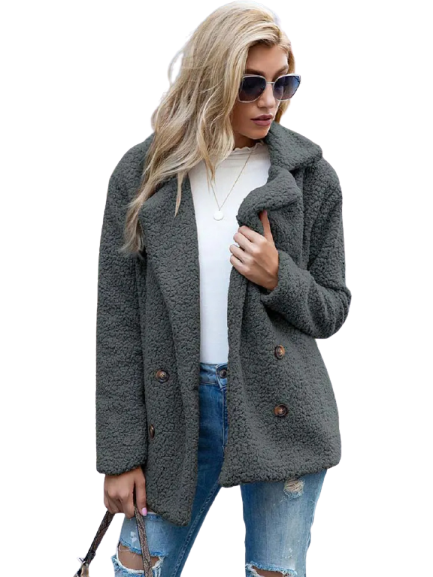 CozyGlam | Ladies Stylish Teddy Plush Luxury Fleece Coat with Pockets