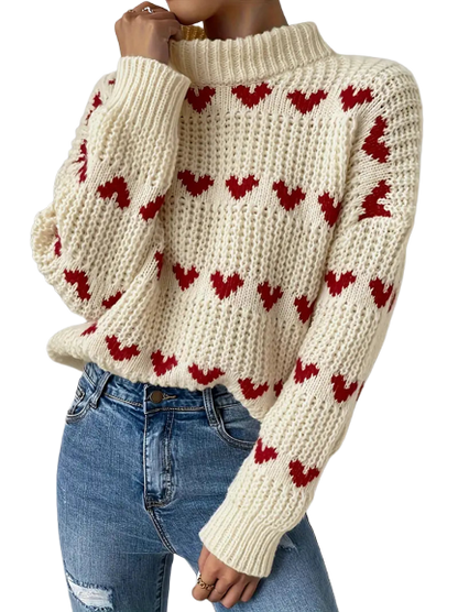 Endless comfort | Cozy heart sweater with a high neckline