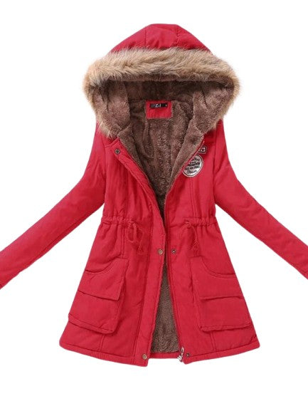 EquinoxCoat | Women's Slim Fit Fleece Jacket with Faux Fur Hood and Drawstring