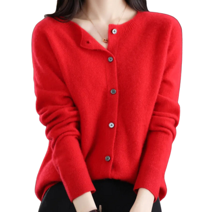 Finesse - Women's Wool O-Neck Cardigan Sweater