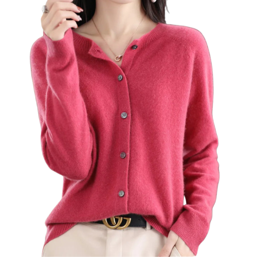 Finesse - Women's Wool O-Neck Cardigan Sweater