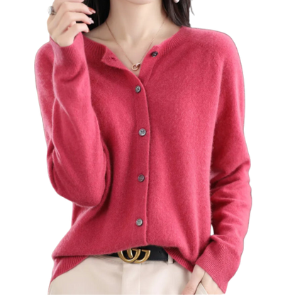 Finesse - Women's Wool O-Neck Cardigan Sweater