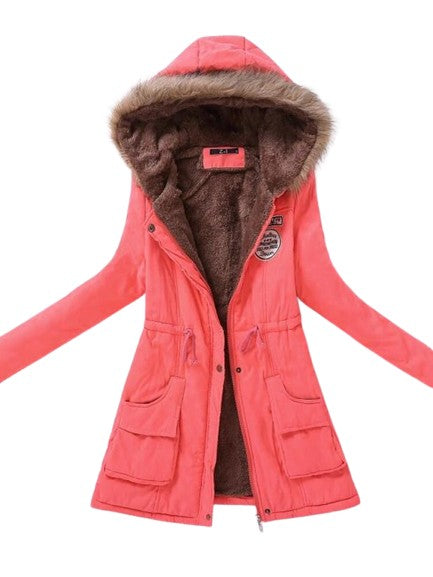 EquinoxCoat | Women's Slim Fit Fleece Jacket with Faux Fur Hood and Drawstring