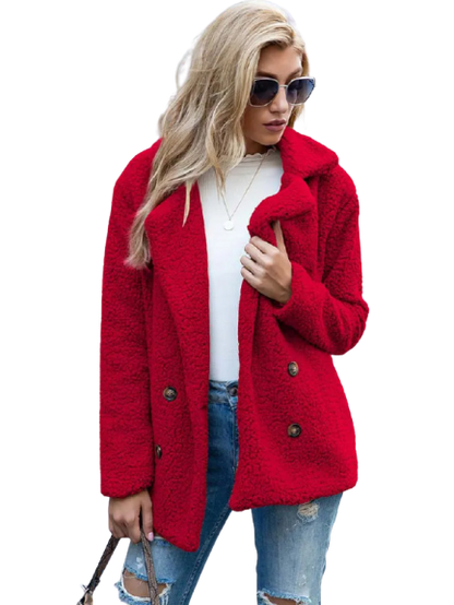 CozyGlam | Ladies Stylish Teddy Plush Luxury Fleece Coat with Pockets