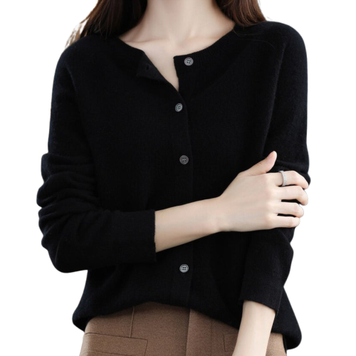 Finesse - Women's Wool O-Neck Cardigan Sweater