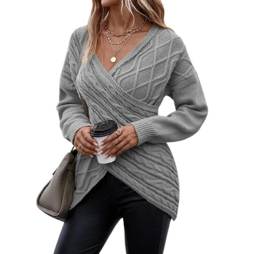 CozyWrap | Women's Asymmetric V-Neck Wrap Knit Sweater – Cozy and Stylish for Winter