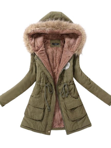 EquinoxCoat | Women's Slim Fit Fleece Jacket with Faux Fur Hood and Drawstring