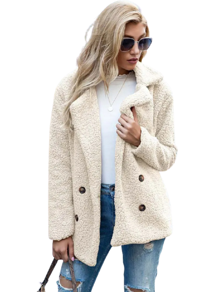 CozyGlam | Ladies Stylish Teddy Plush Luxury Fleece Coat with Pockets