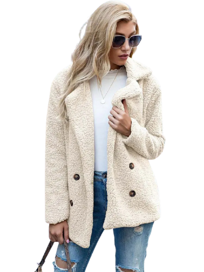 CozyGlam | Ladies Stylish Teddy Plush Luxury Fleece Coat with Pockets