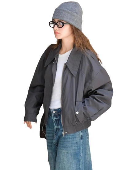 Florix | Women's Bomber Jacket with Notched Collar, Loose Fit, and Buttons