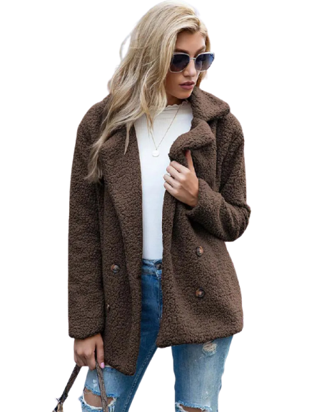 CozyGlam | Ladies Stylish Teddy Plush Luxury Fleece Coat with Pockets