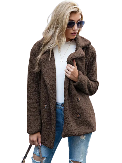 CozyGlam | Ladies Stylish Teddy Plush Luxury Fleece Coat with Pockets