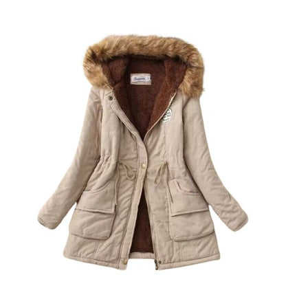 EquinoxCoat | Women's Slim Fit Fleece Jacket with Faux Fur Hood and Drawstring