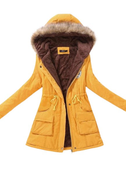 EquinoxCoat | Women's Slim Fit Fleece Jacket with Faux Fur Hood and Drawstring