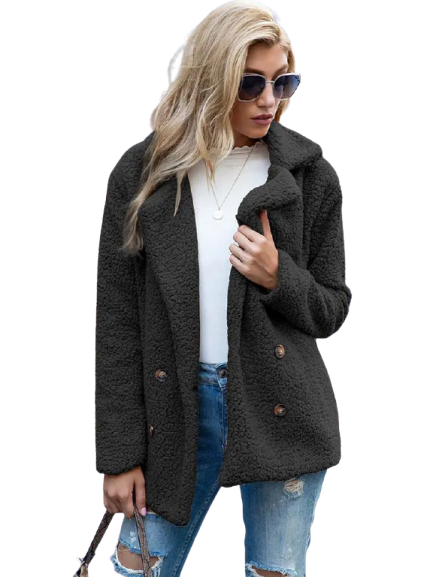 CozyGlam | Ladies Stylish Teddy Plush Luxury Fleece Coat with Pockets