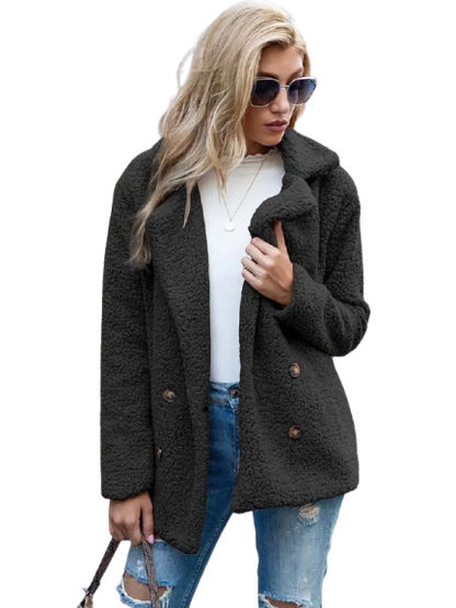 CozyGlam | Ladies Stylish Teddy Plush Luxury Fleece Coat with Pockets