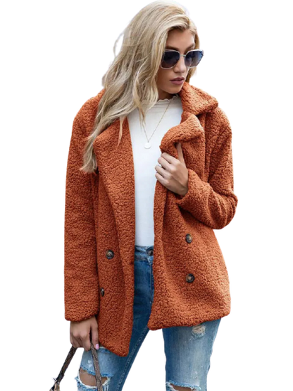 CozyGlam | Ladies Stylish Teddy Plush Luxury Fleece Coat with Pockets